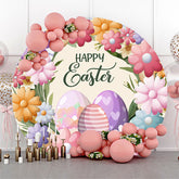 Spring Colorful Floral Eggs Round Easter Backdrop
